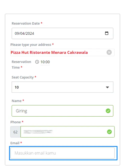 Isi Email Cara Reservasi Pizza Hut