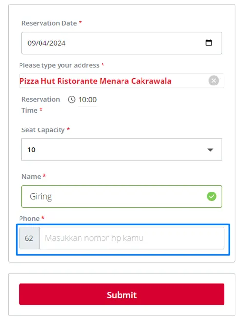Isi Nomor Telepon Reservasi Pizza Hut
